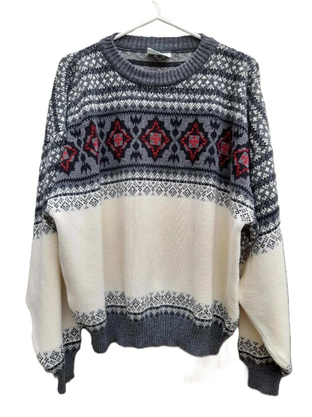 Mens Vintage Nordic Sweater 80s Acrylic Oversize XL Made in Bulgaria